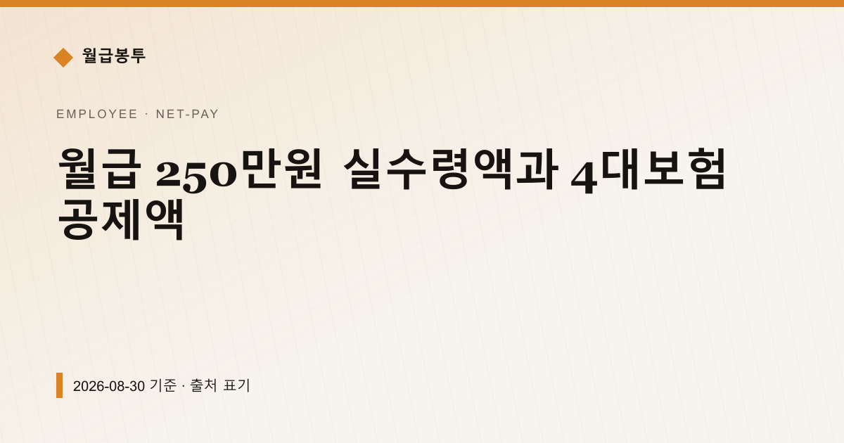 월급 250만원 실수령액과 4대보험 공제액 — 실수령액 안내 이미지