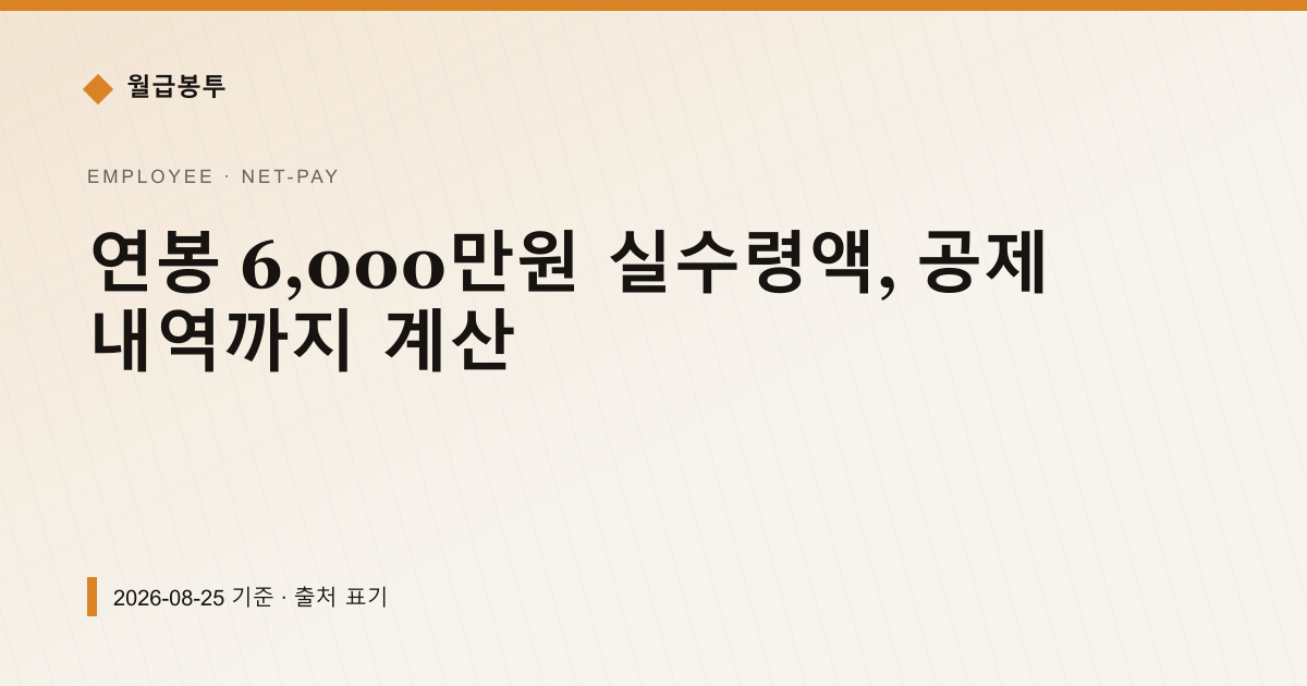 연봉 6,000만원 실수령액, 공제 내역까지 계산 — 실수령액 안내 이미지